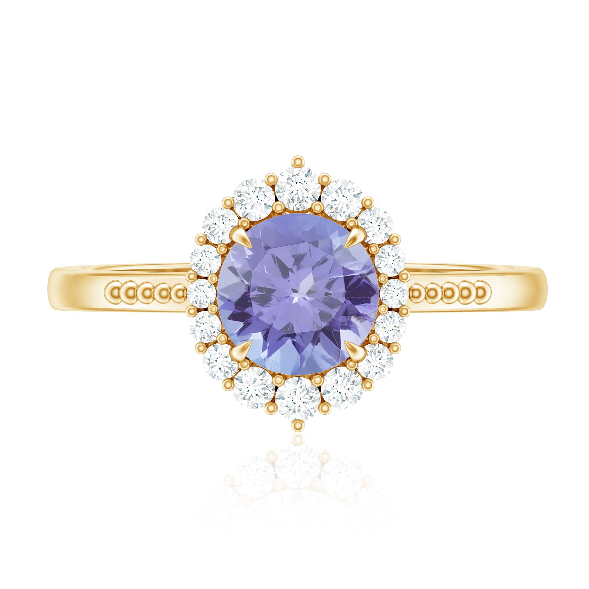 Natural Blue Tanzanite Engagement Ring with Diamond Halo