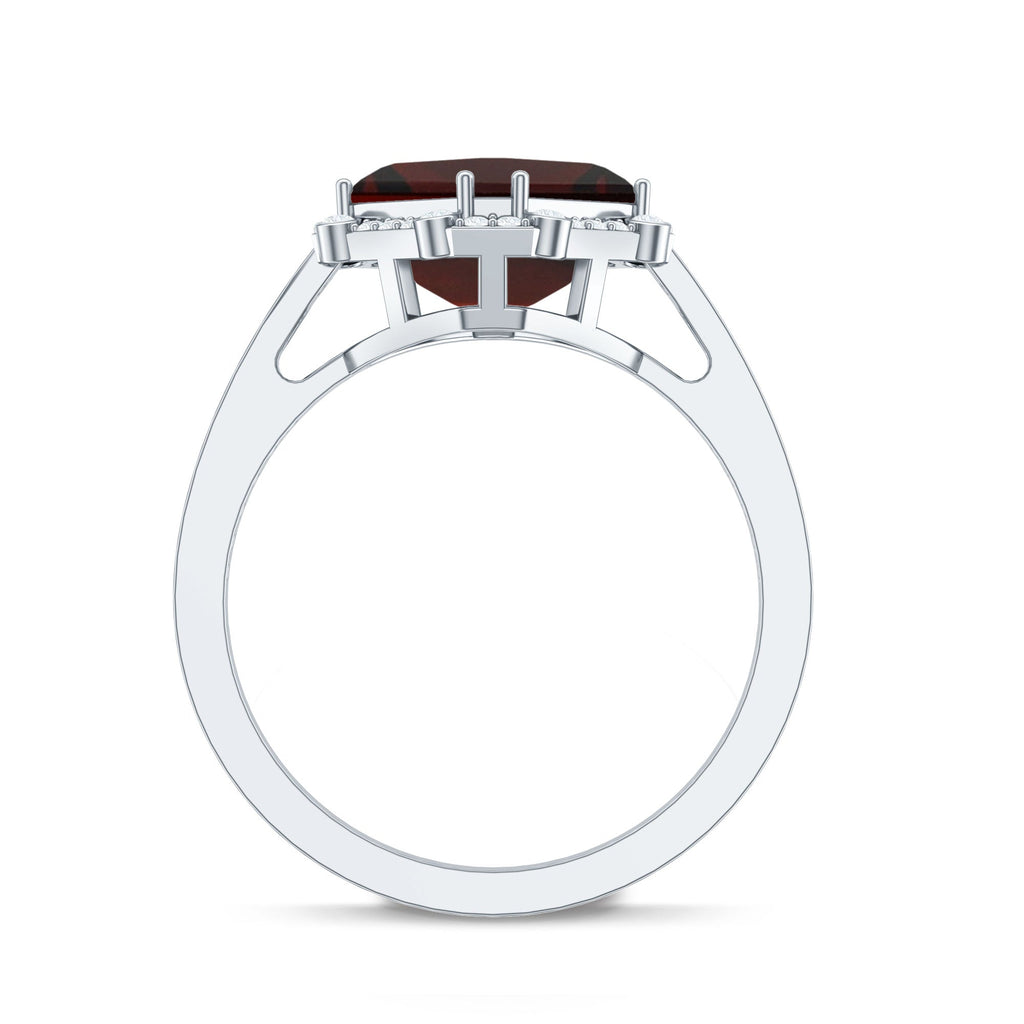 Natural 3.3 Carat Asscher Cut Garnet Engagement Ring with Diamond Halo