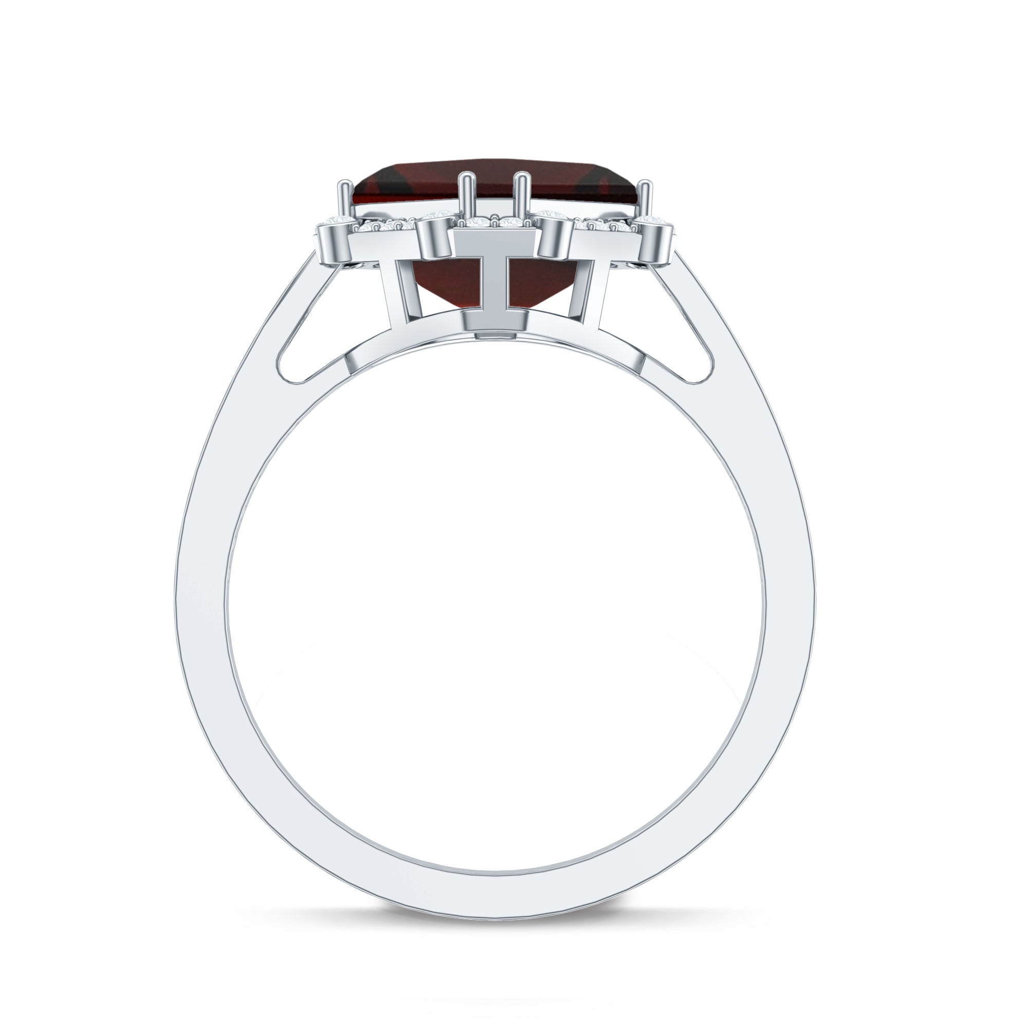 Natural 3.3 Carat Asscher Cut Garnet Engagement Ring with Diamond Halo