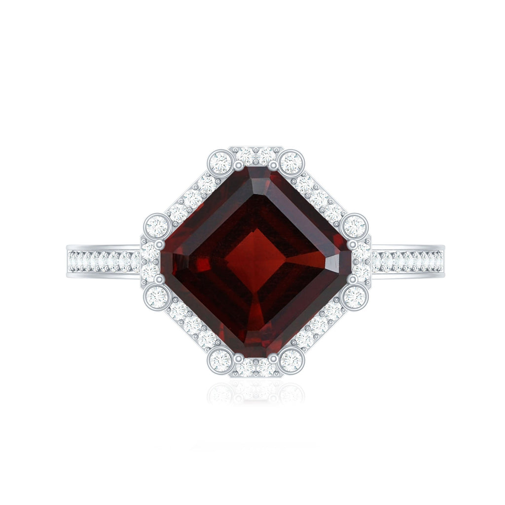 Natural 3.3 Carat Asscher Cut Garnet Engagement Ring with Diamond Halo