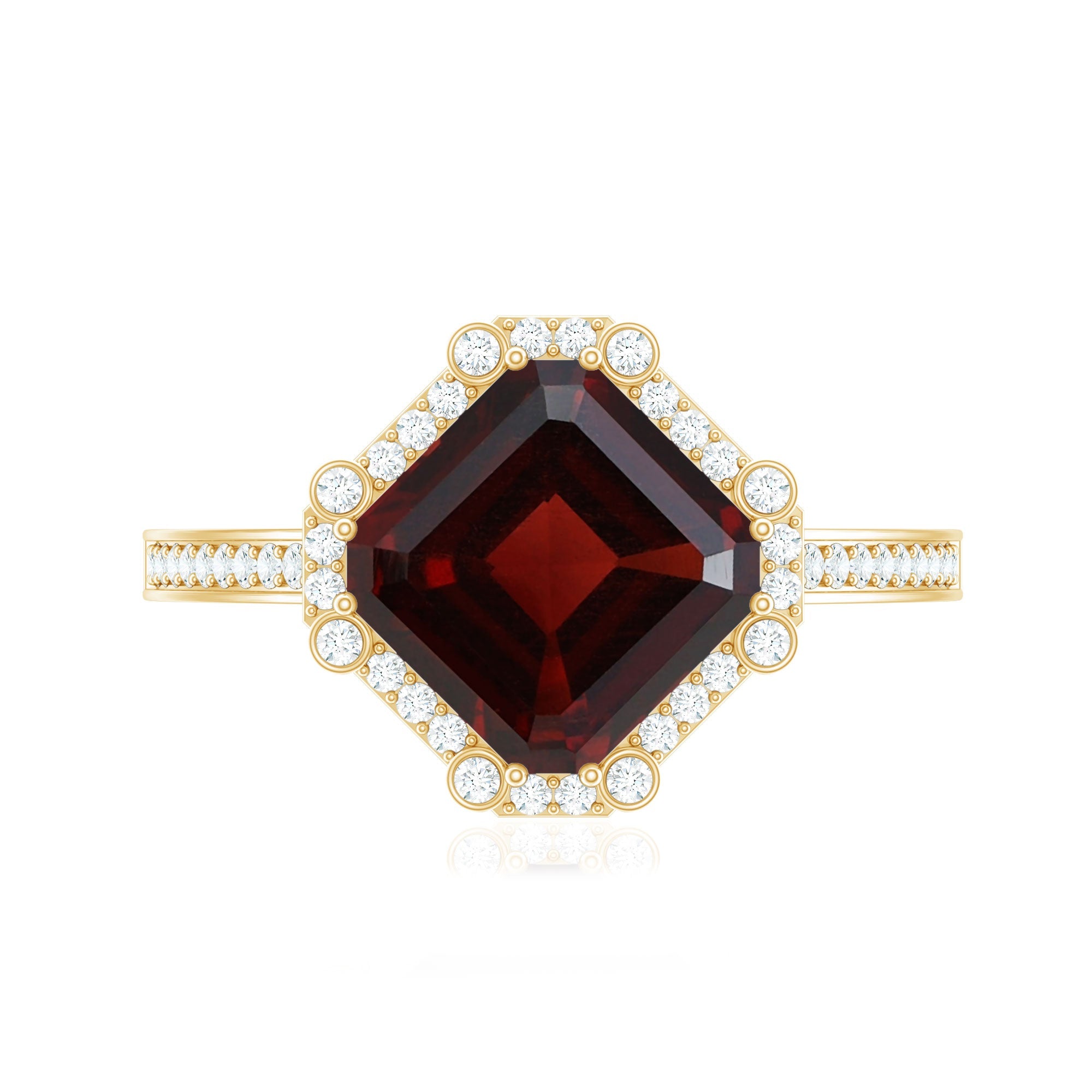 Natural 3.3 Carat Asscher Cut Garnet Engagement Ring with Diamond Halo