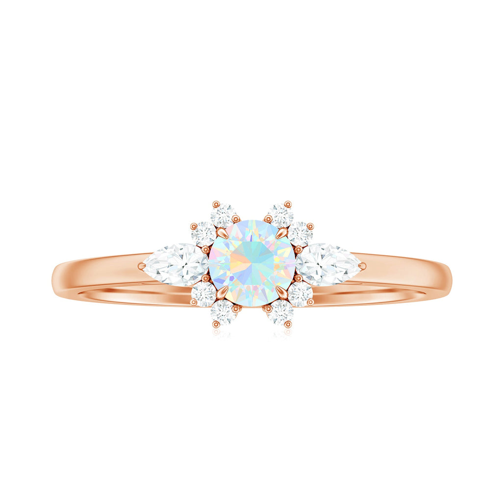 Real Ethiopian Rainbow Opal Diamond Promise Ring with Certificate