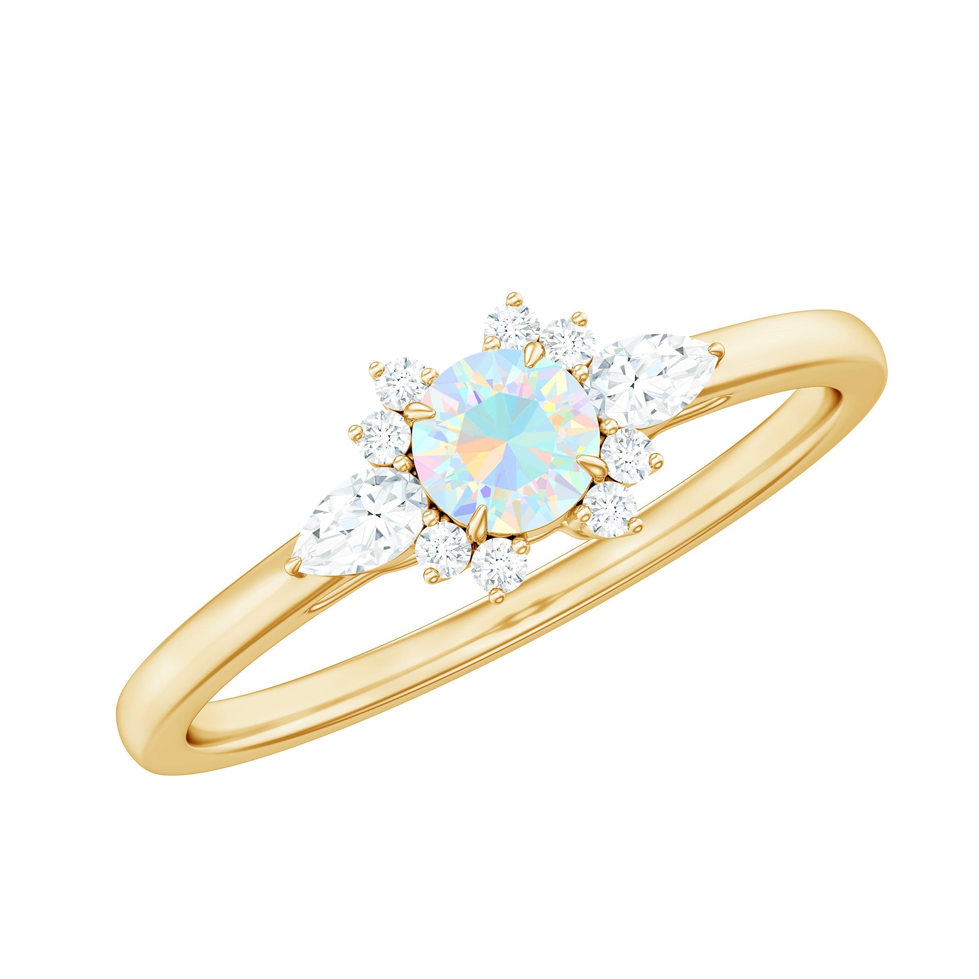Real Ethiopian Rainbow Opal Diamond Promise Ring with Certificate
