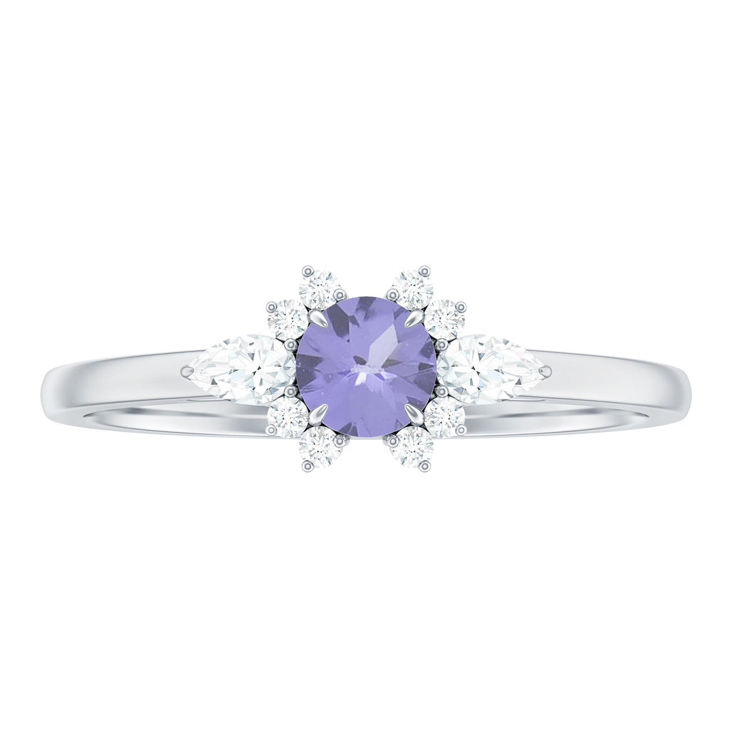 Real Tanzanite Promise Ring with Diamond