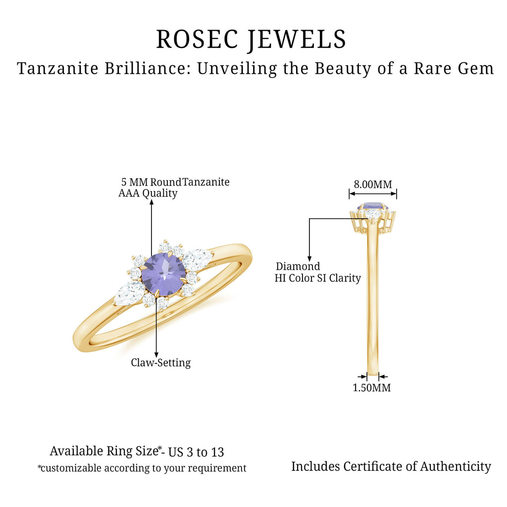 Real Tanzanite Promise Ring with Diamond