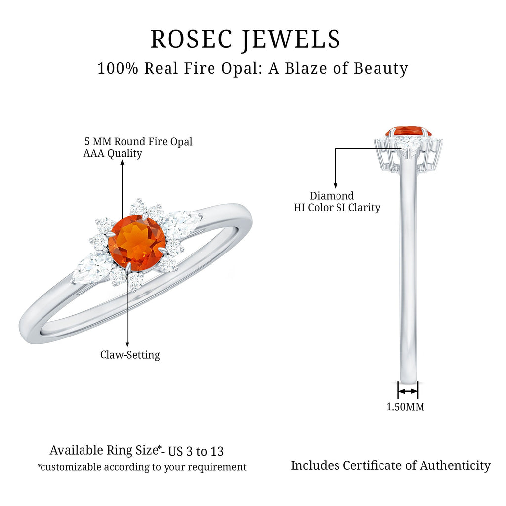 Claw Set Round Fire Opal and Diamond Promise Ring