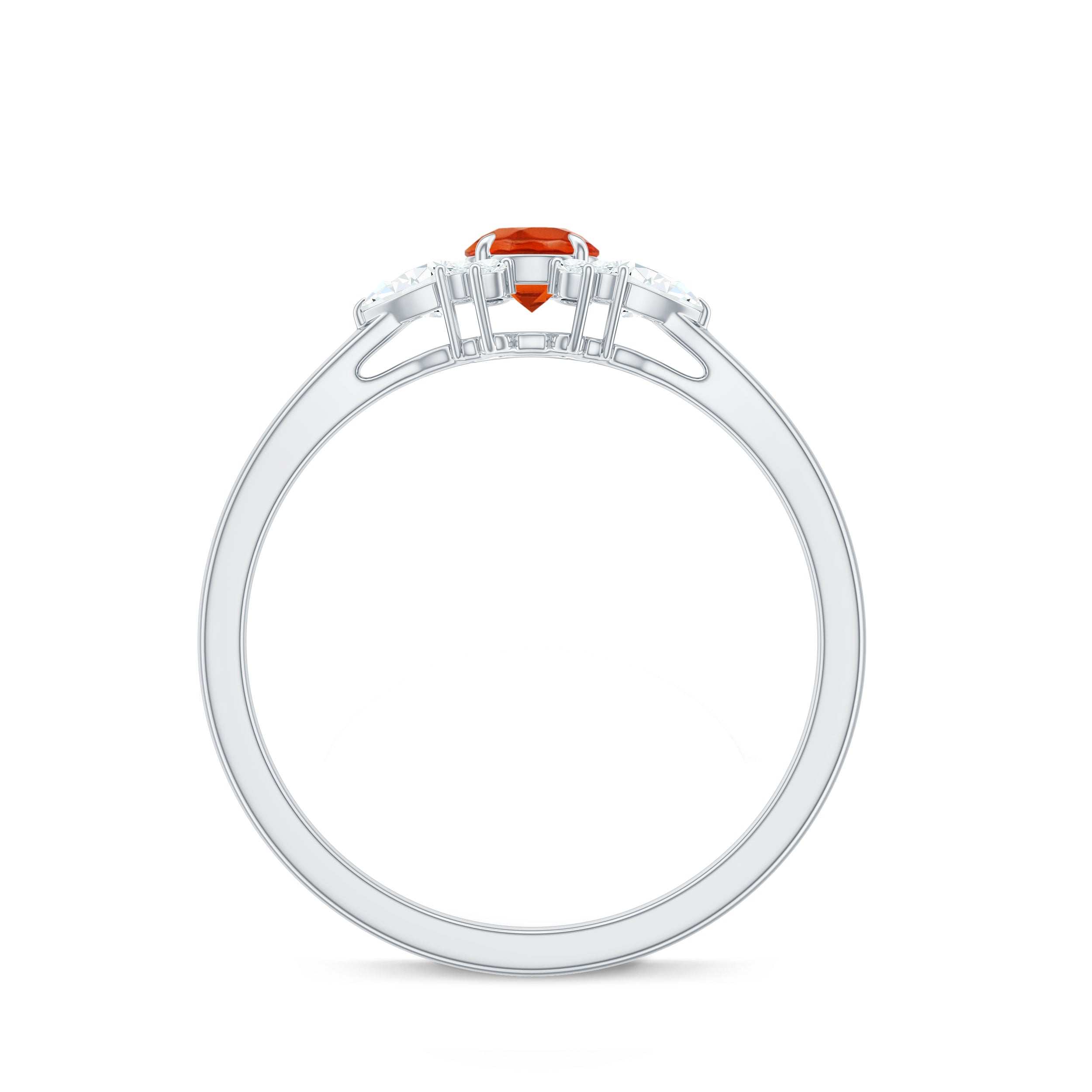 Claw Set Round Fire Opal and Diamond Promise Ring