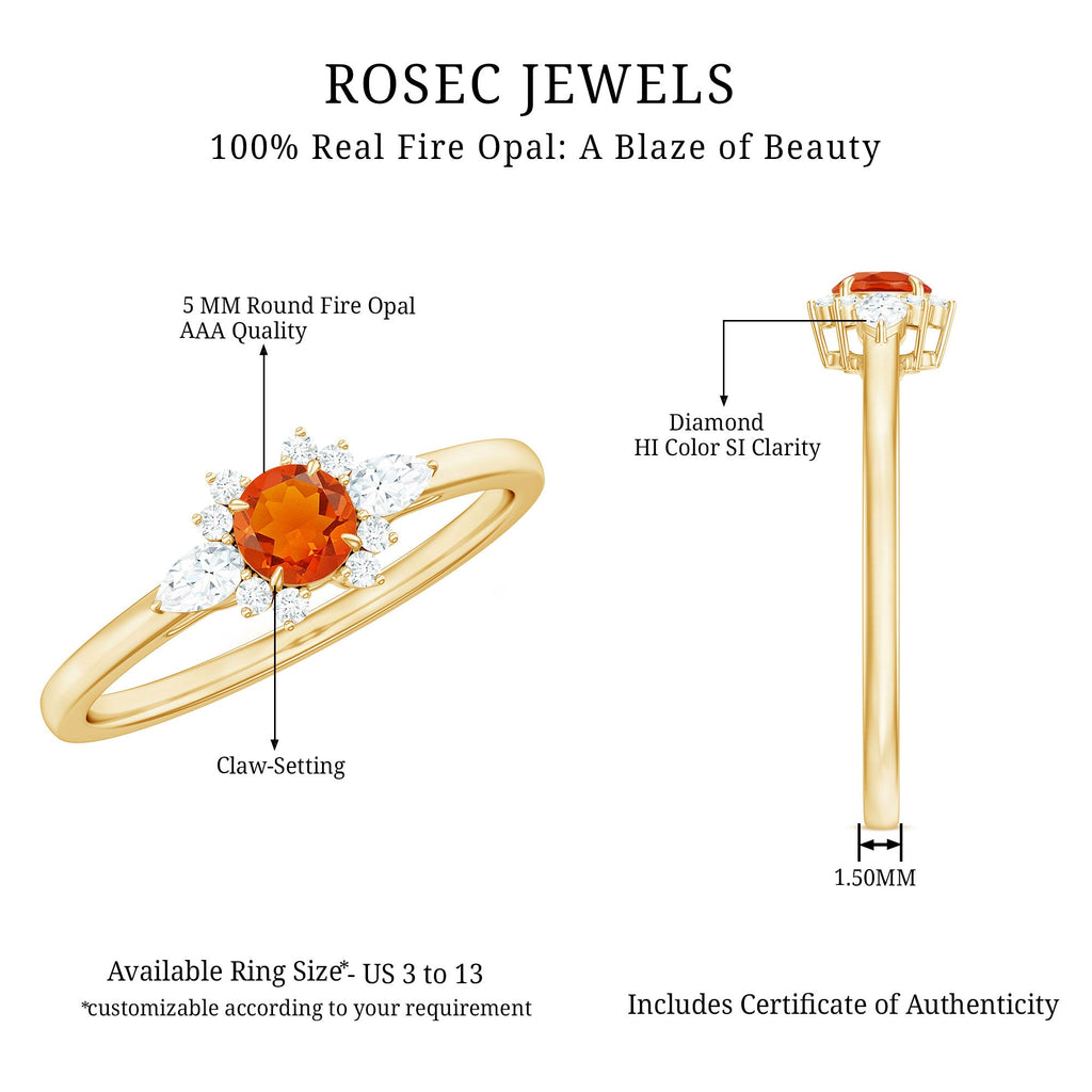 Claw Set Round Fire Opal and Diamond Promise Ring