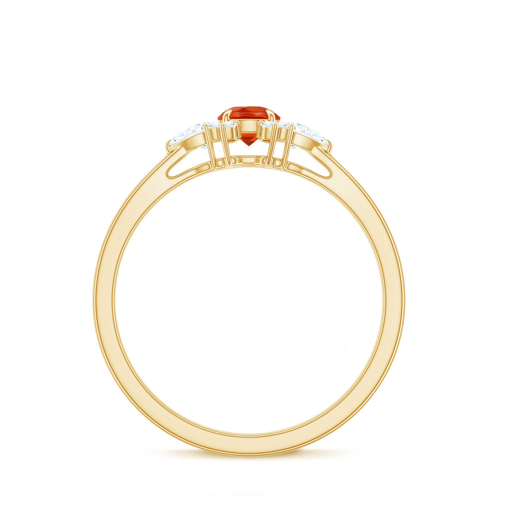 Claw Set Round Fire Opal and Diamond Promise Ring