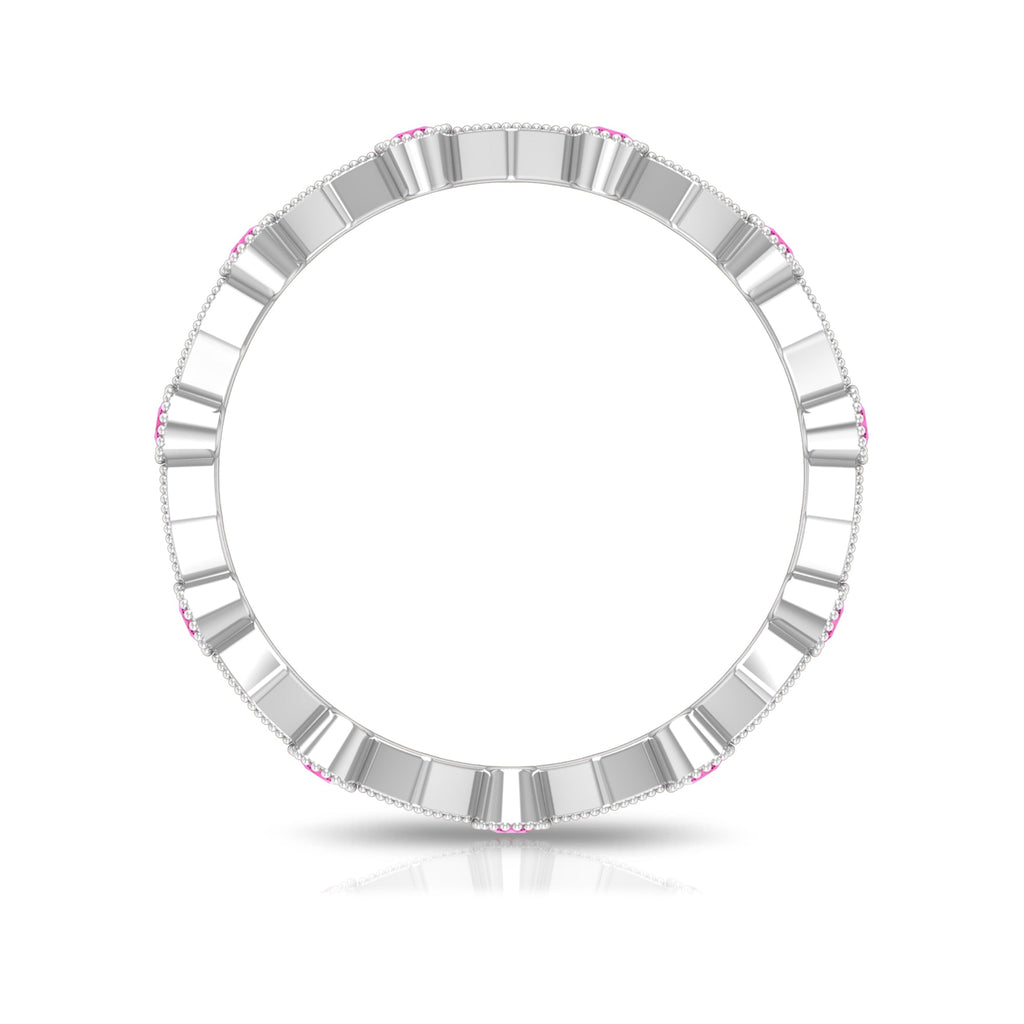 Created Pink Sapphire Stackable Eternity Ring with Beaded Shank