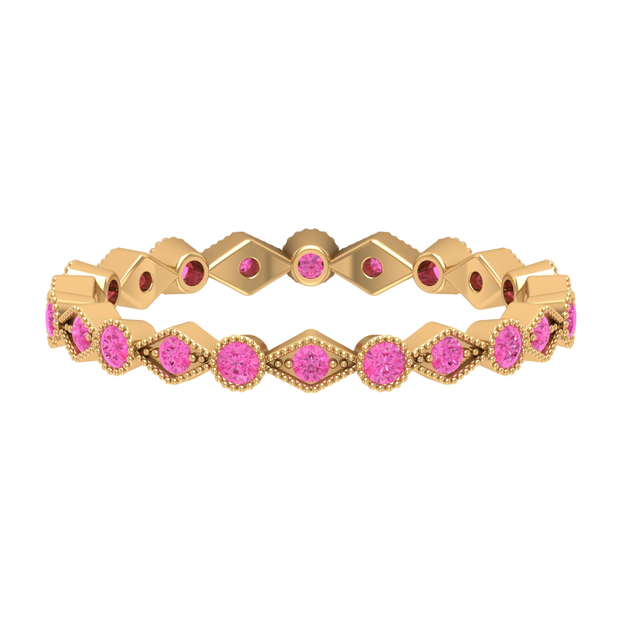 Created Pink Sapphire Stackable Eternity Ring with Beaded Shank