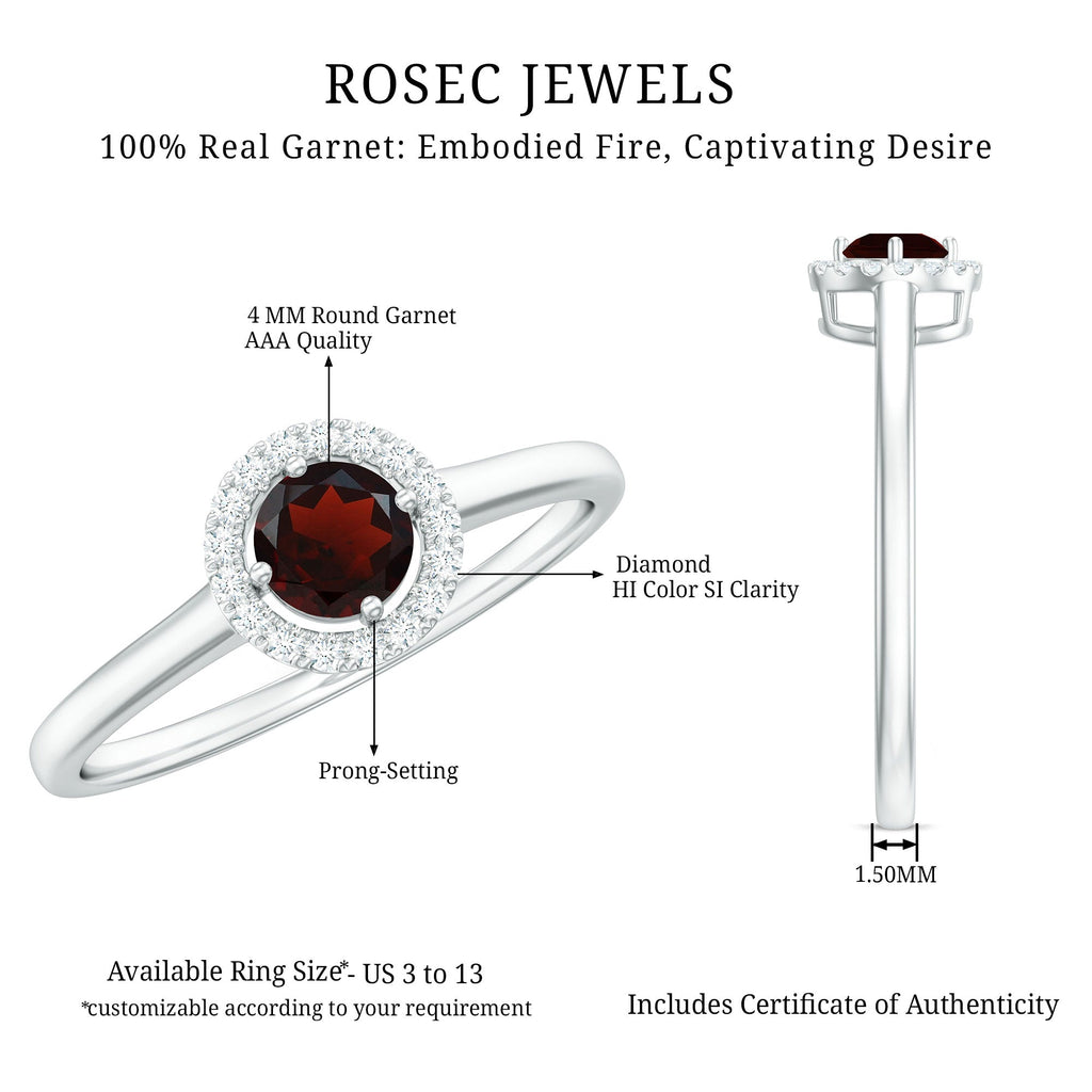 Natural Garnet Promise Ring with Diamond Halo