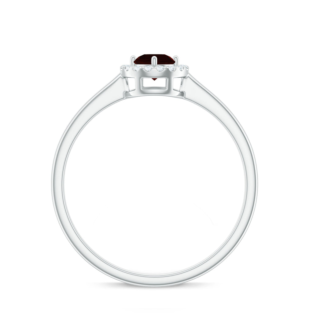 Natural Garnet Promise Ring with Diamond Halo