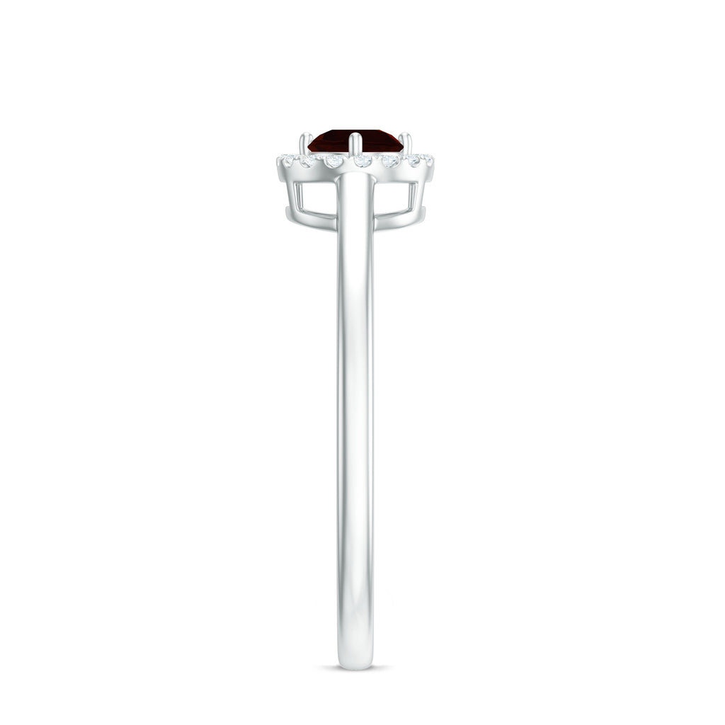 Natural Garnet Promise Ring with Diamond Halo