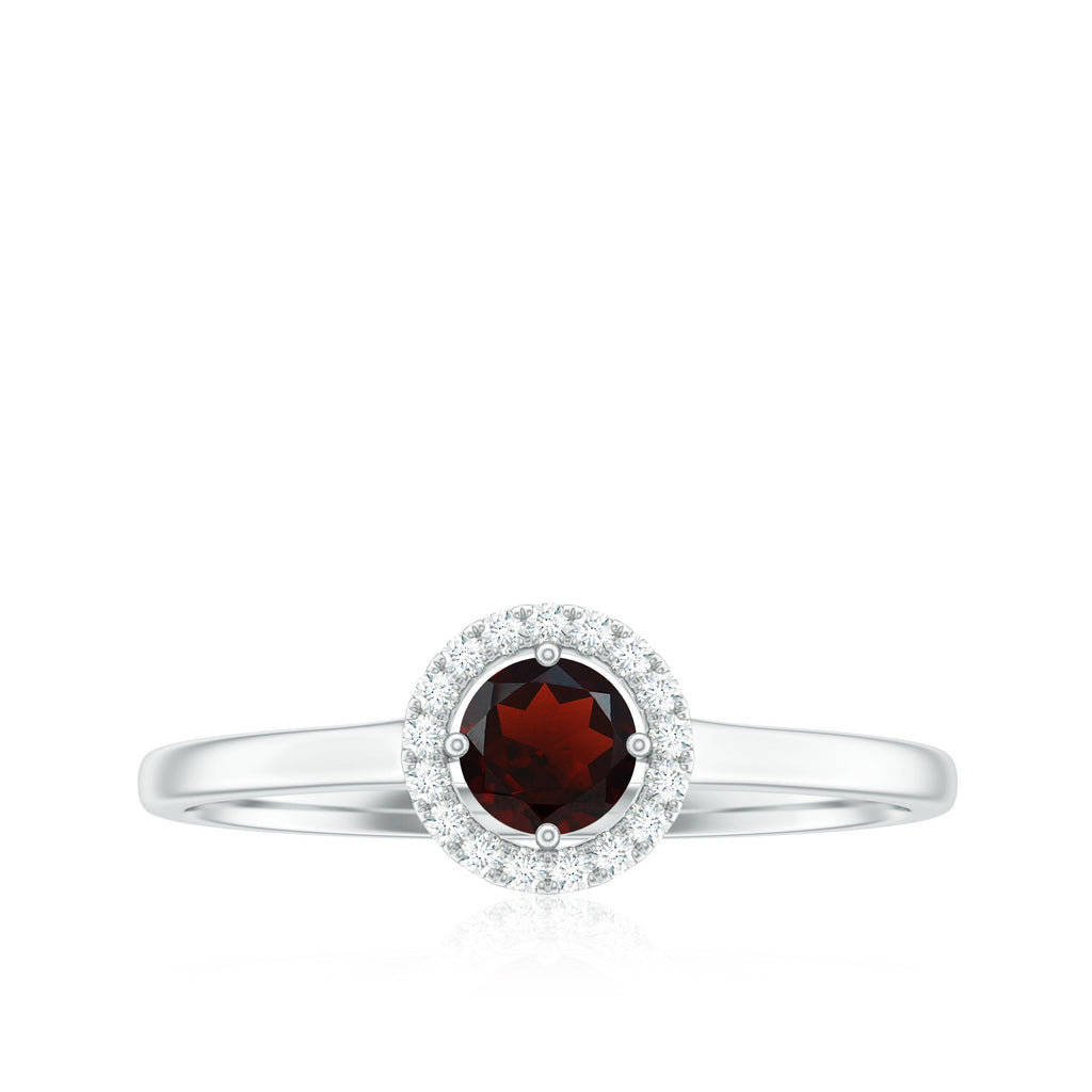 Natural Garnet Promise Ring with Diamond Halo