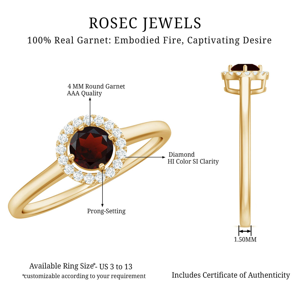 Natural Garnet Promise Ring with Diamond Halo
