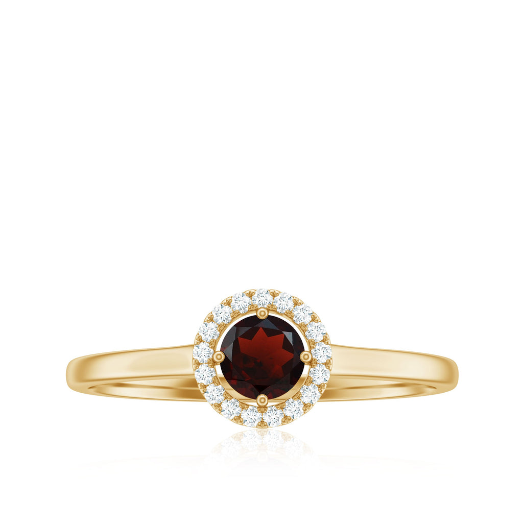 Natural Garnet Promise Ring with Diamond Halo