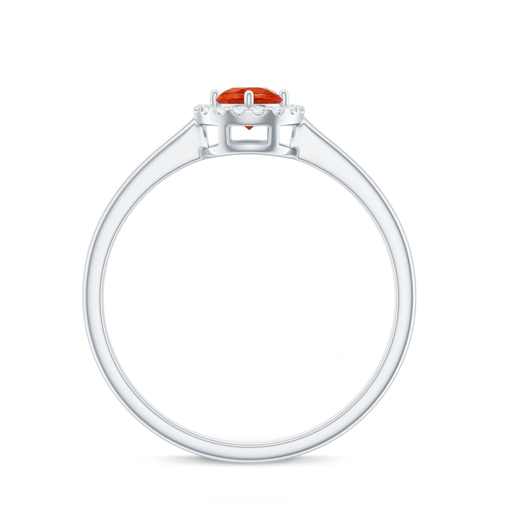 Natural Fire Opal Promise Ring with Diamond Halo
