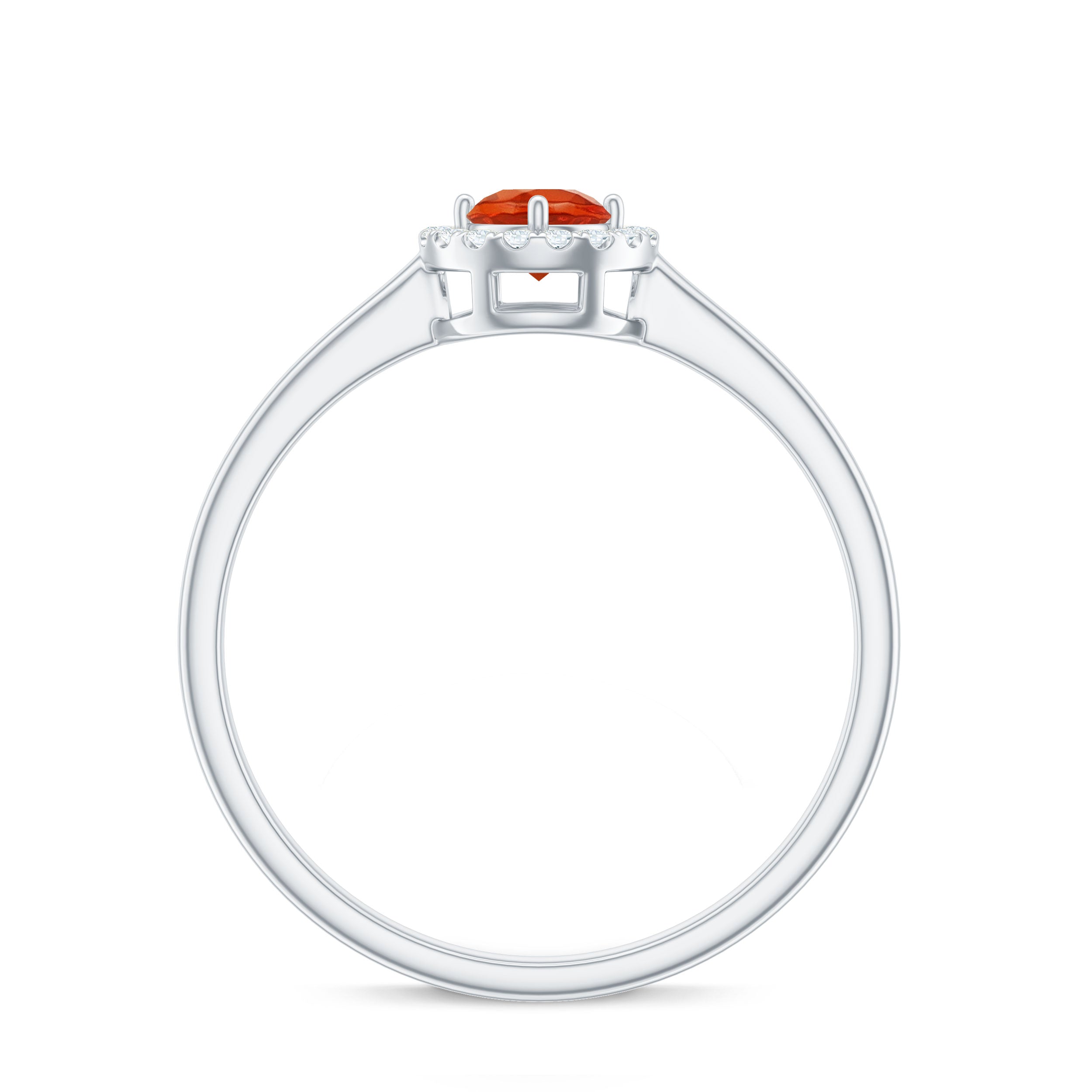 Natural Fire Opal Promise Ring with Diamond Halo