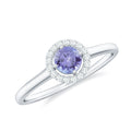 Genuine Tanzanite Promise Ring with Diamond Halo