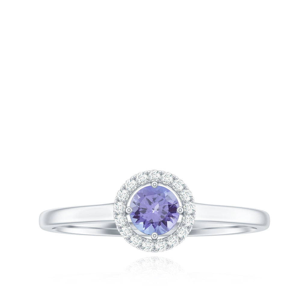 Genuine Tanzanite Promise Ring with Diamond Halo