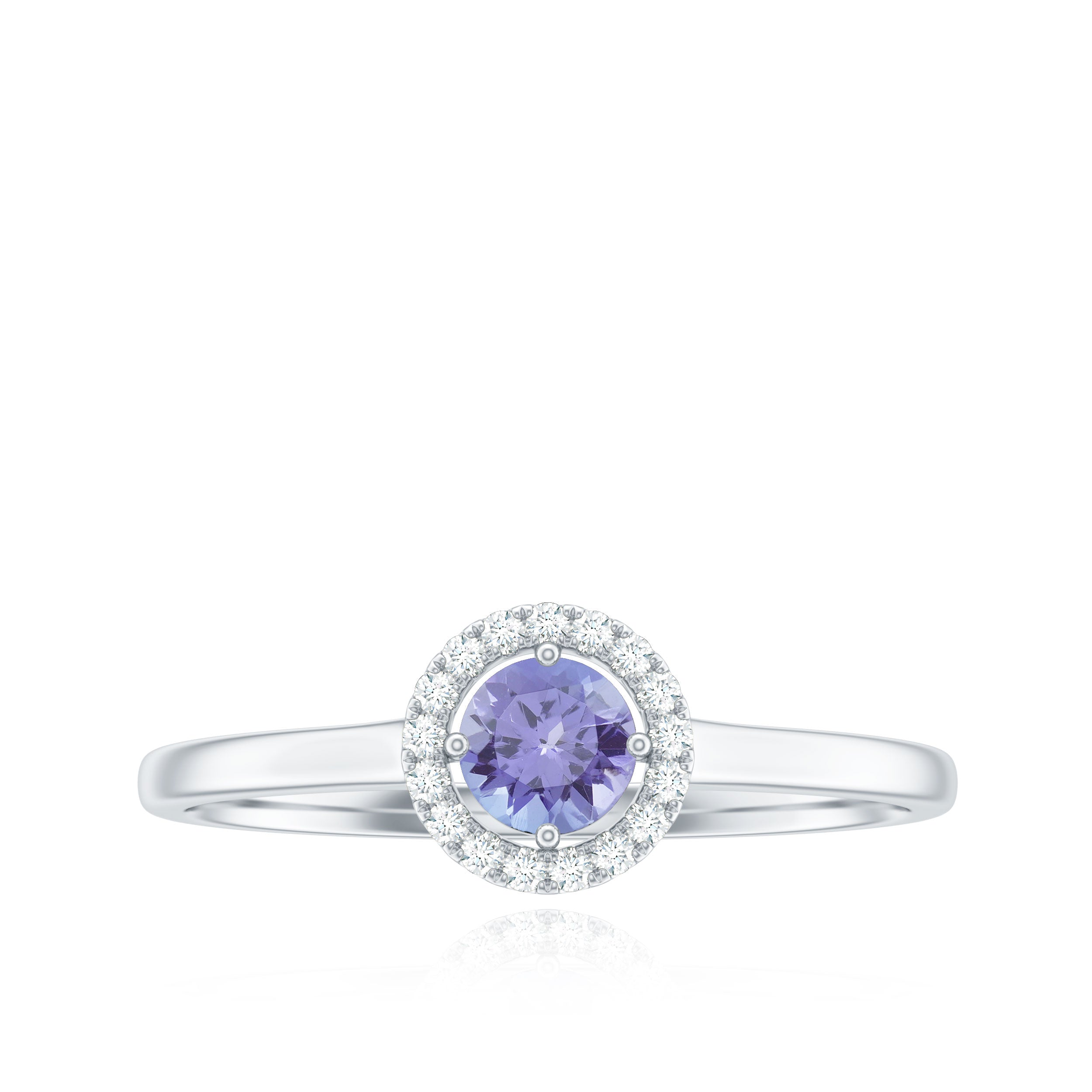 Genuine Tanzanite Promise Ring with Diamond Halo