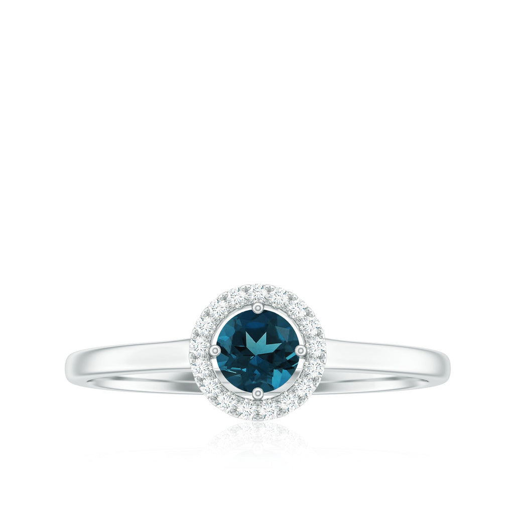 0.6 Carat London Blue Topaz Promise Ring with Diamond Halo