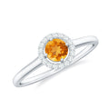 Certified Natural Citrine Promise Ring with Diamond Halo