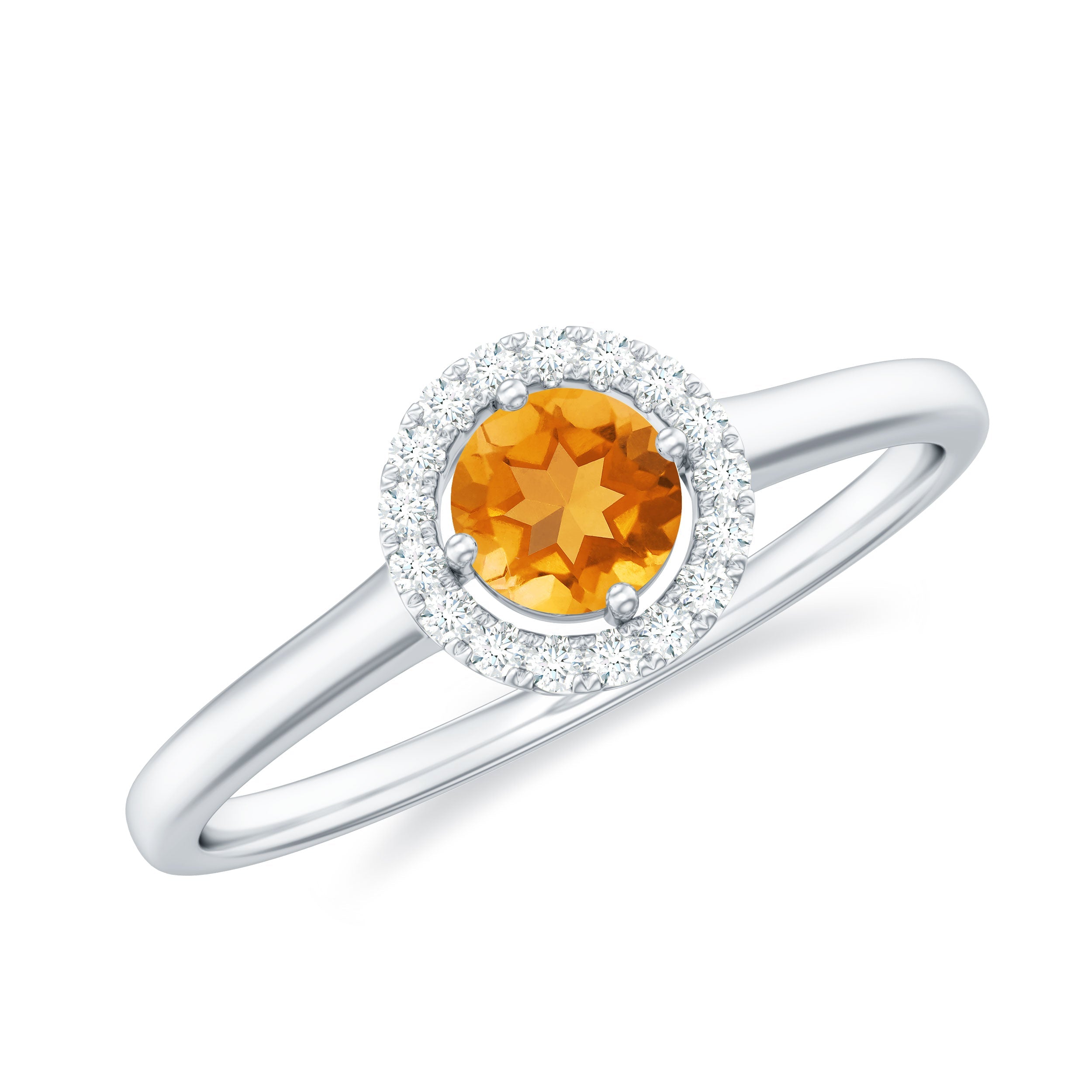 Certified Natural Citrine Promise Ring with Diamond Halo