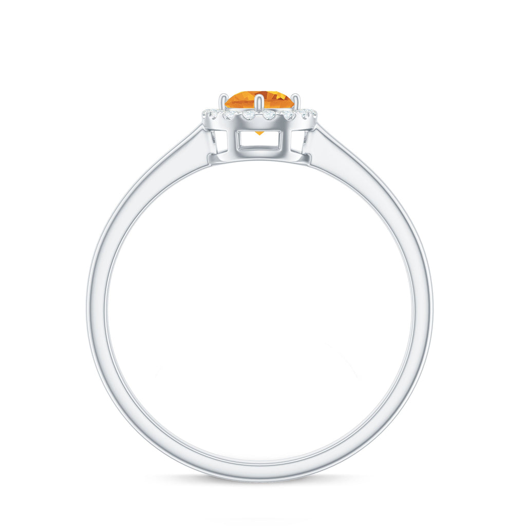 Certified Natural Citrine Promise Ring with Diamond Halo