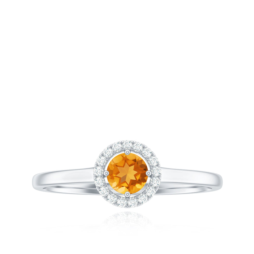 Certified Natural Citrine Promise Ring with Diamond Halo