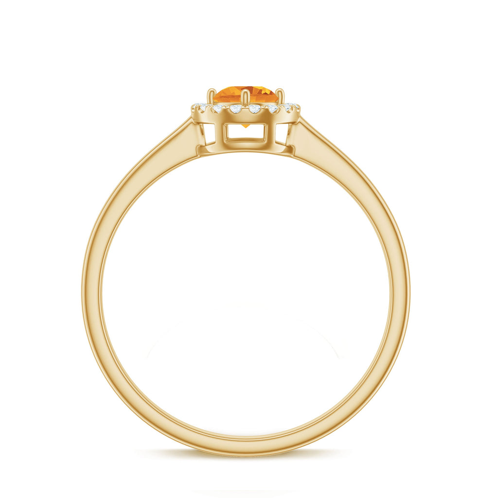 Certified Natural Citrine Promise Ring with Diamond Halo