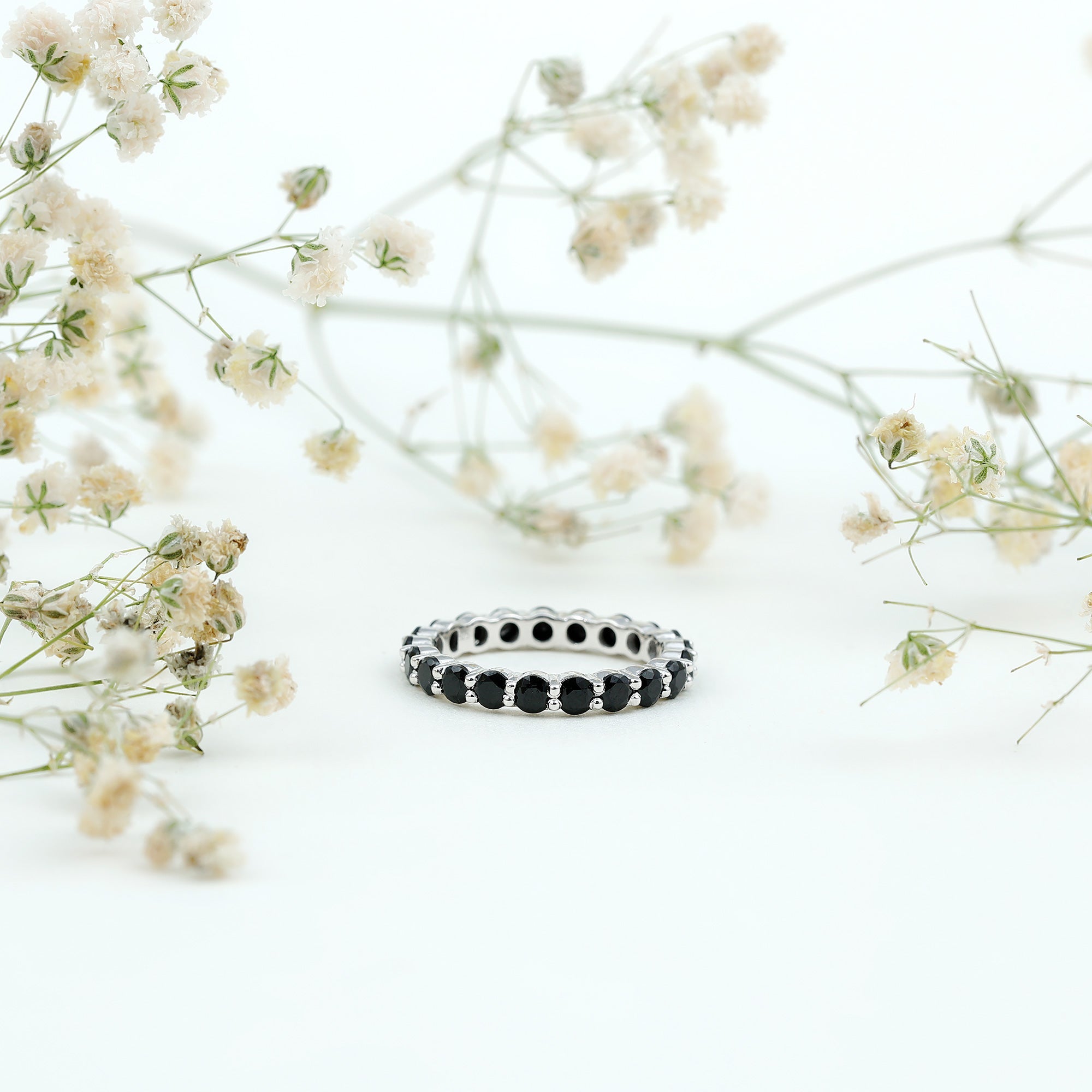 Certified Round Black Spinel Eternity Wedding Band