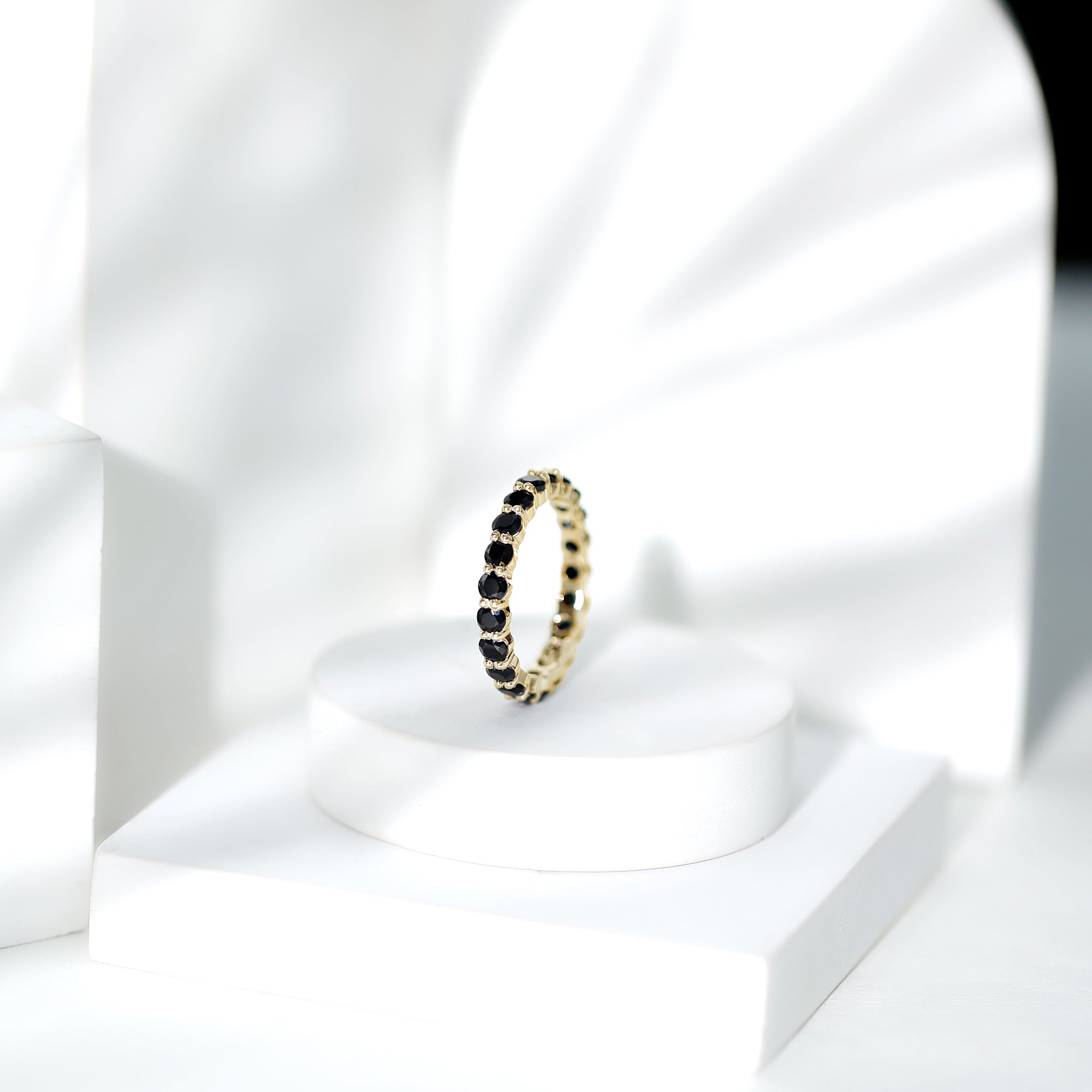 Certified Round Black Spinel Eternity Wedding Band