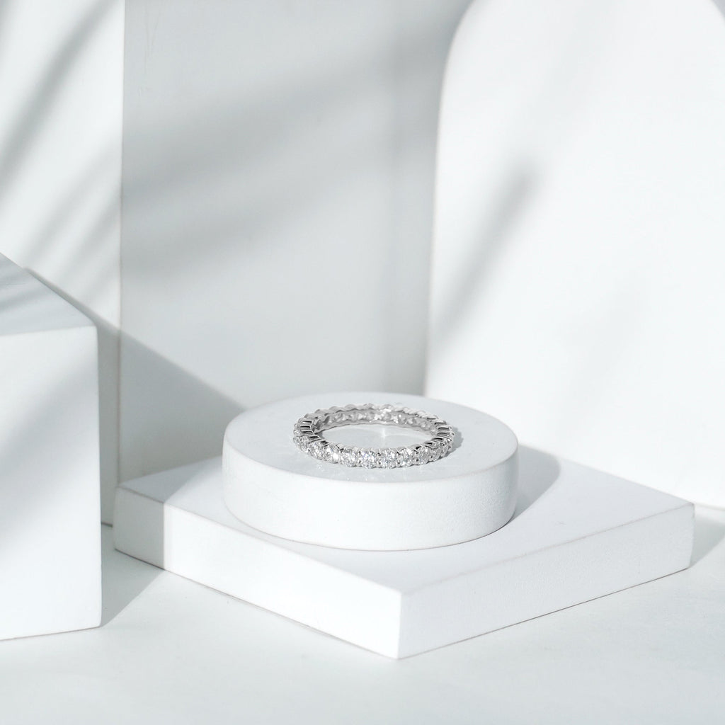 Round Cut Moissanite Simple Eternity Band Ring in Prong Setting