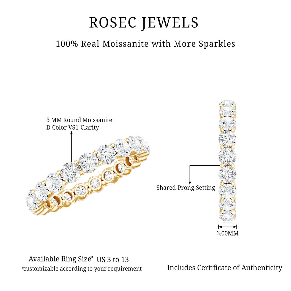 Round Cut Moissanite Simple Eternity Band Ring in Prong Setting