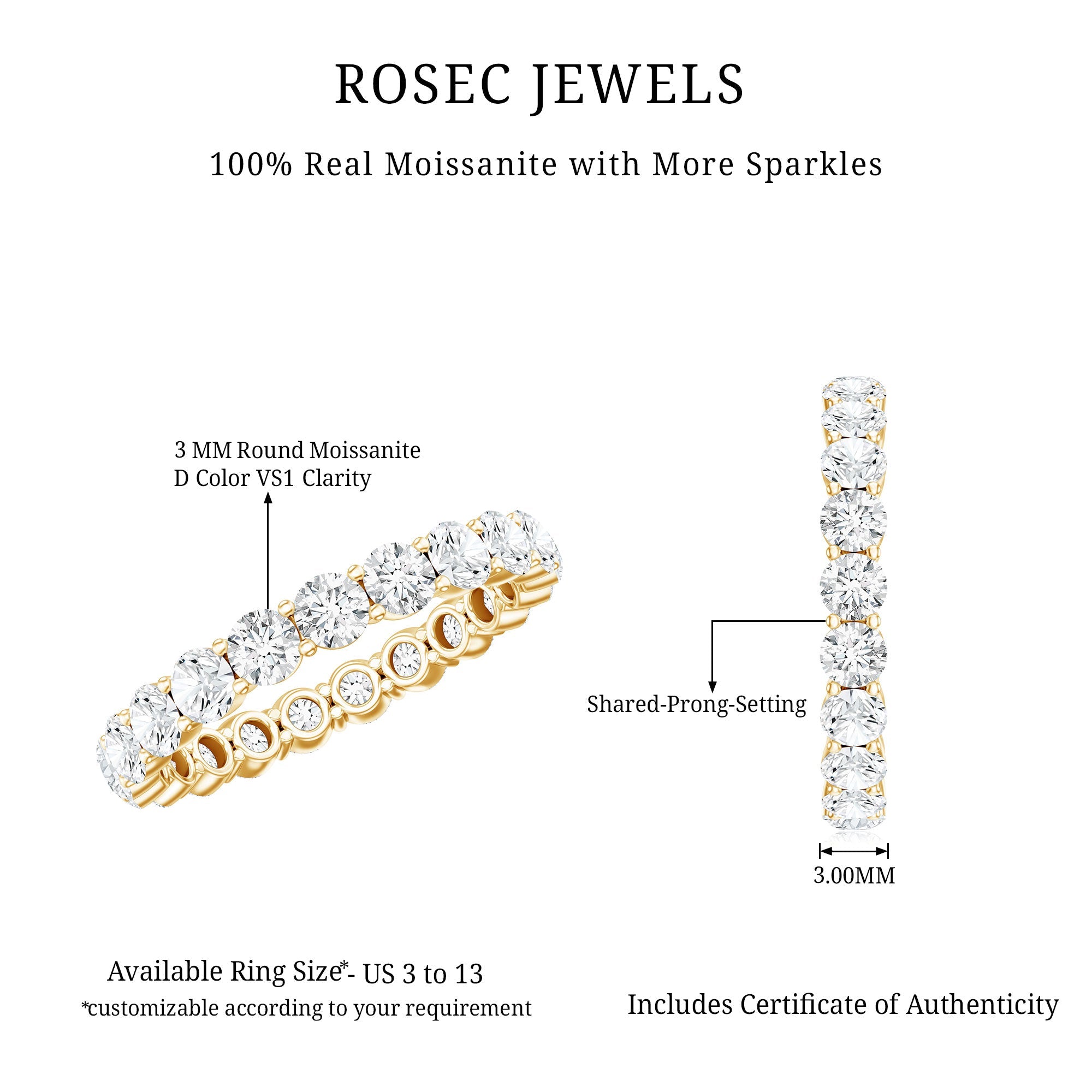 Round Cut Moissanite Simple Eternity Band Ring in Prong Setting