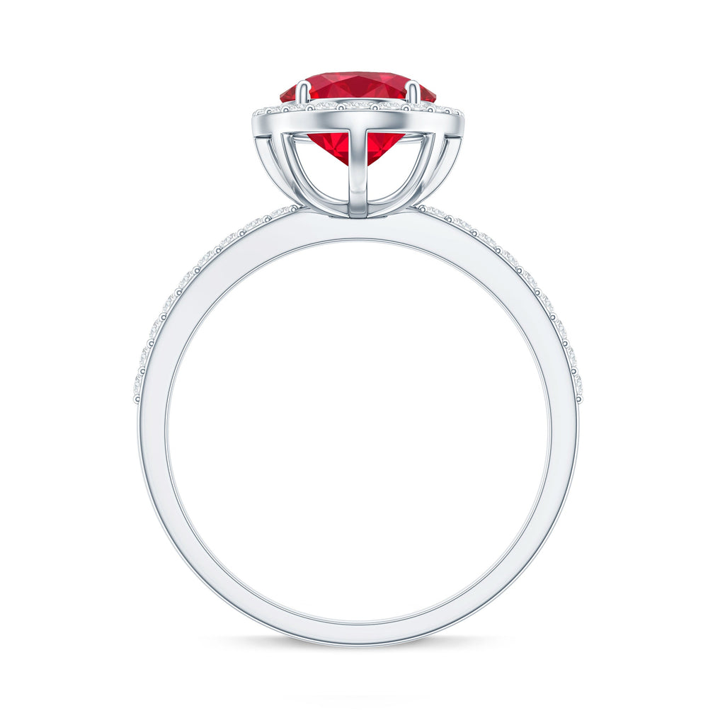 Classic Lab Grown Ruby Oval Engagement Ring with Diamond Halo
