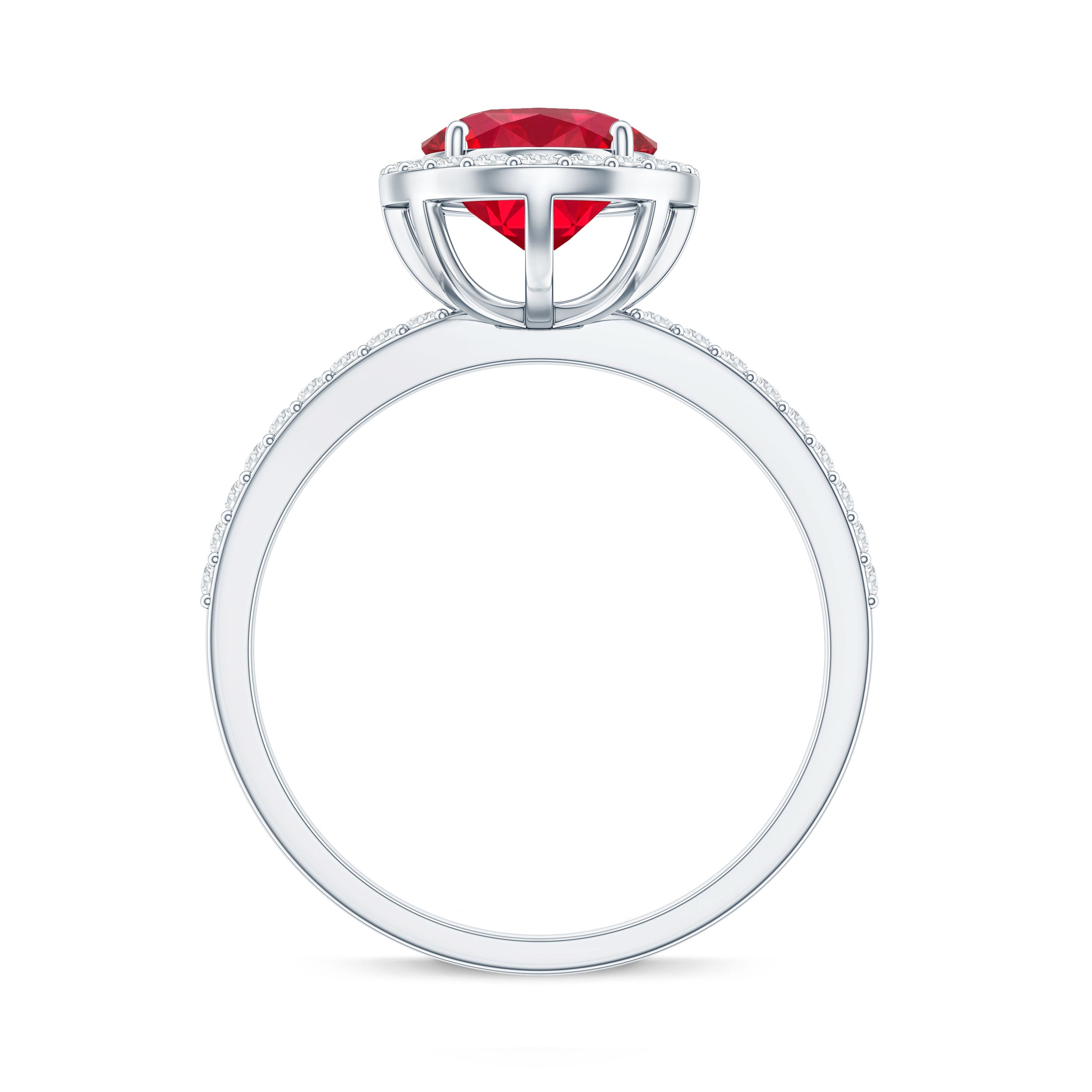 Classic Lab Grown Ruby Oval Engagement Ring with Diamond Halo