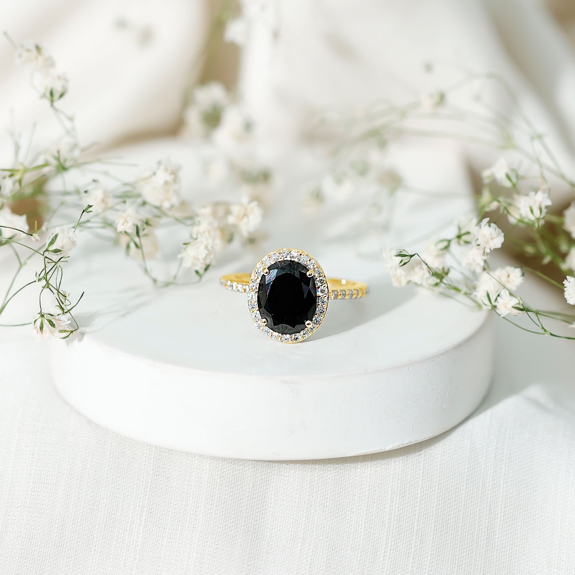 Certified 4.2 Carat Lab Grown Black and White Diamond Oval Engagement Ring with Halo