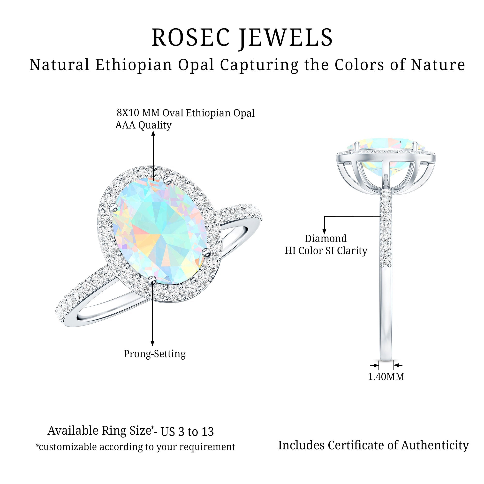 Certified Real 1.3 Carat Ethiopian Opal Engagement Ring with Diamond Halo
