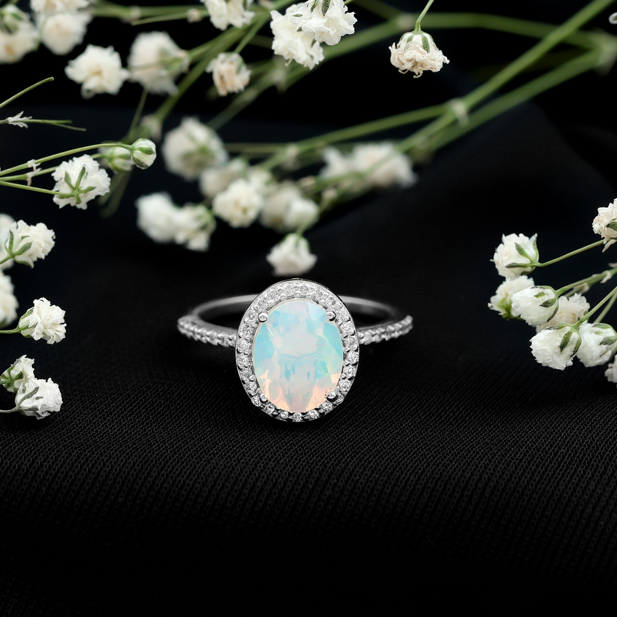 Certified Real 1.3 Carat Ethiopian Opal Engagement Ring with Diamond Halo