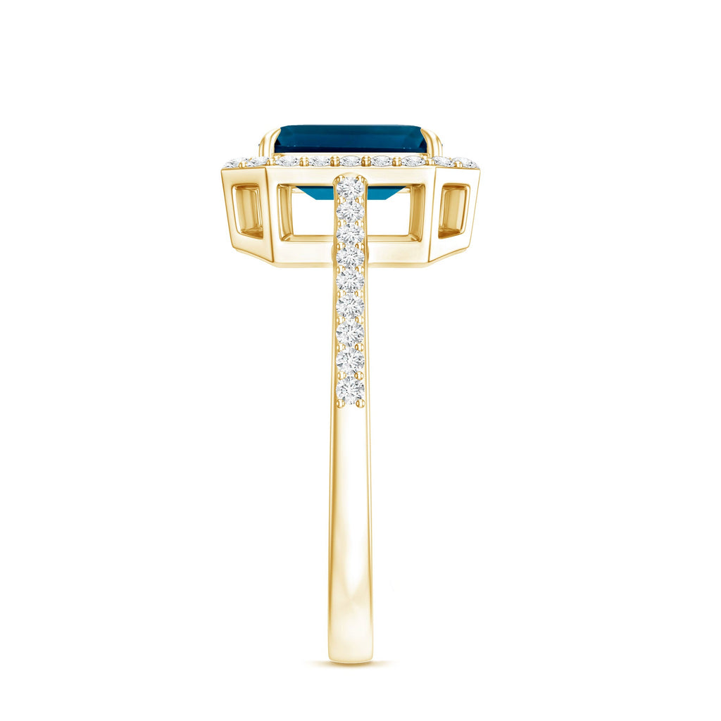 Emerald Cut London Blue Topaz Engagement Ring with Diamond Halo