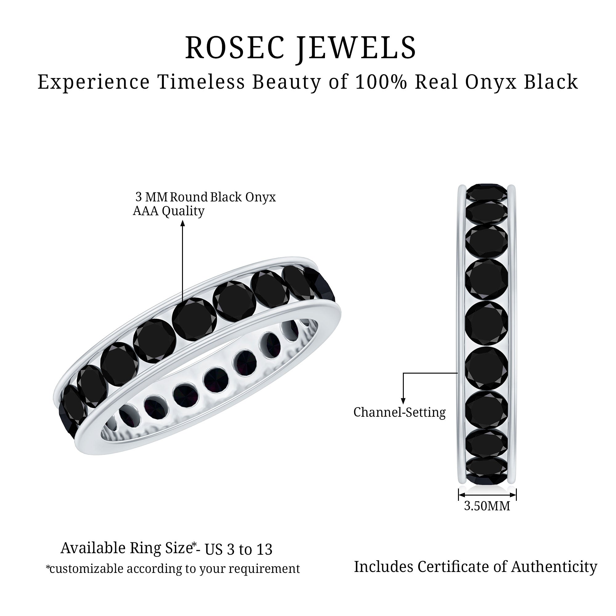 Round Cut Black Onyx Eternity Band in Channel Setting