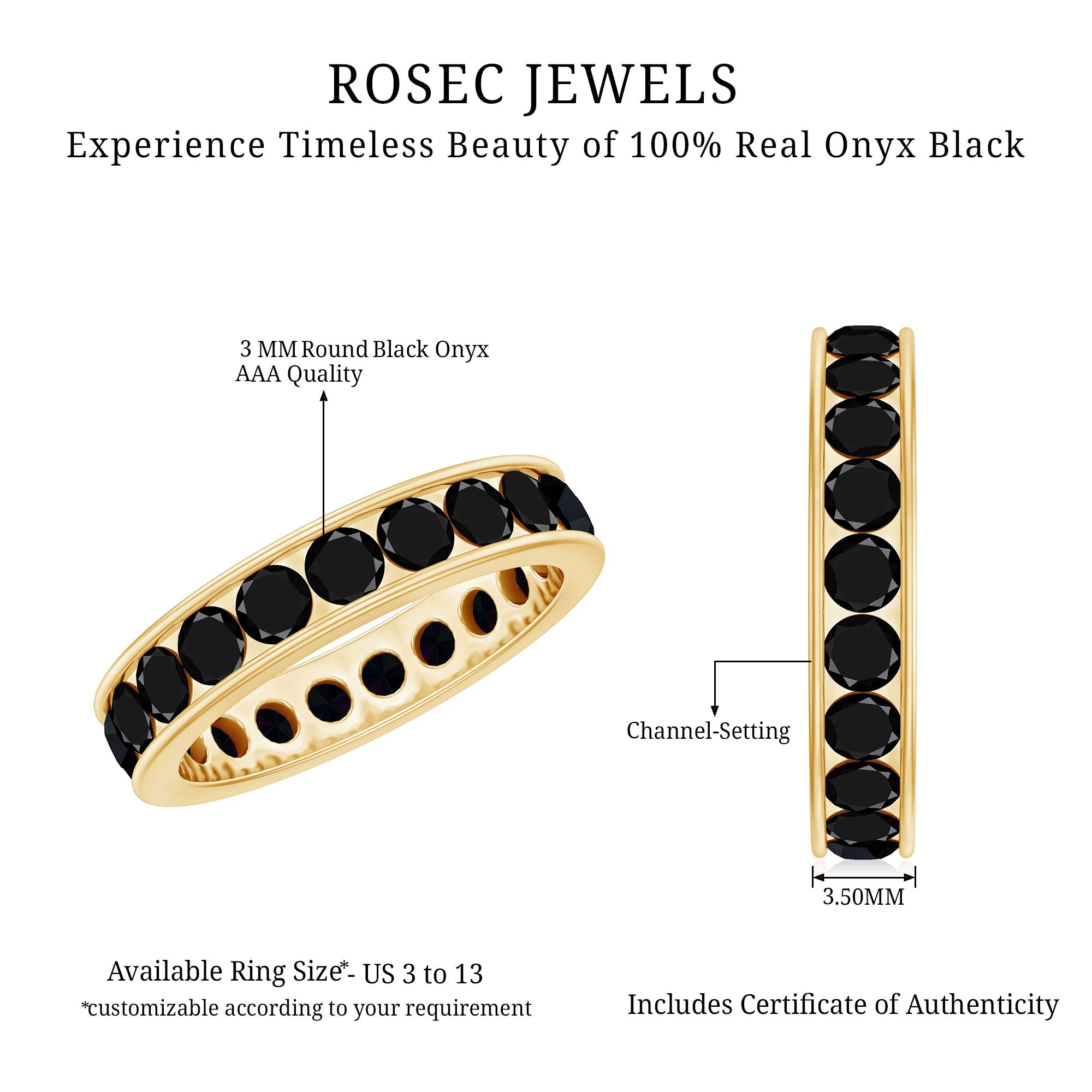 Round Cut Black Onyx Eternity Band in Channel Setting
