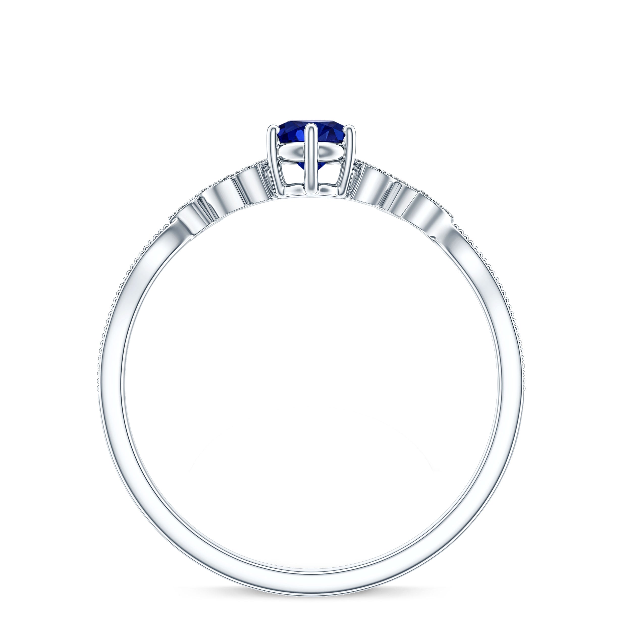 Certified 0.6 Carat Lab Grown Blue Sapphire Flower Promise Ring with Diamond
