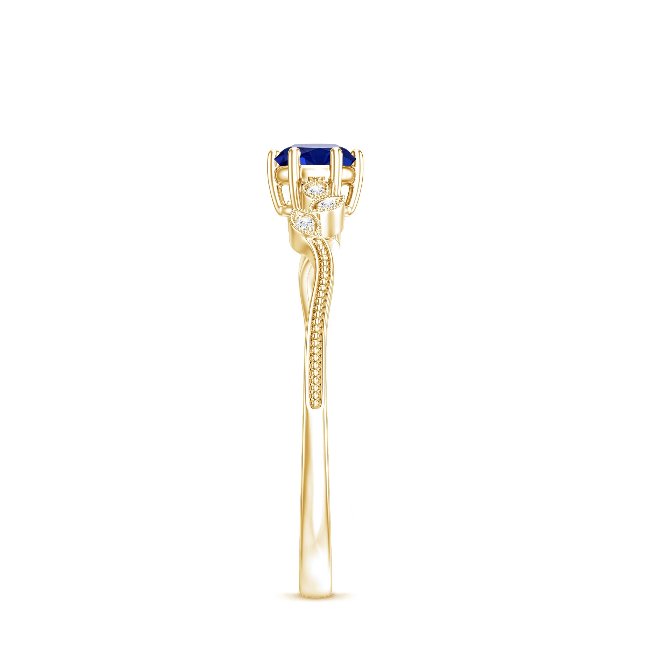 Certified 0.6 Carat Lab Grown Blue Sapphire Flower Promise Ring with Diamond