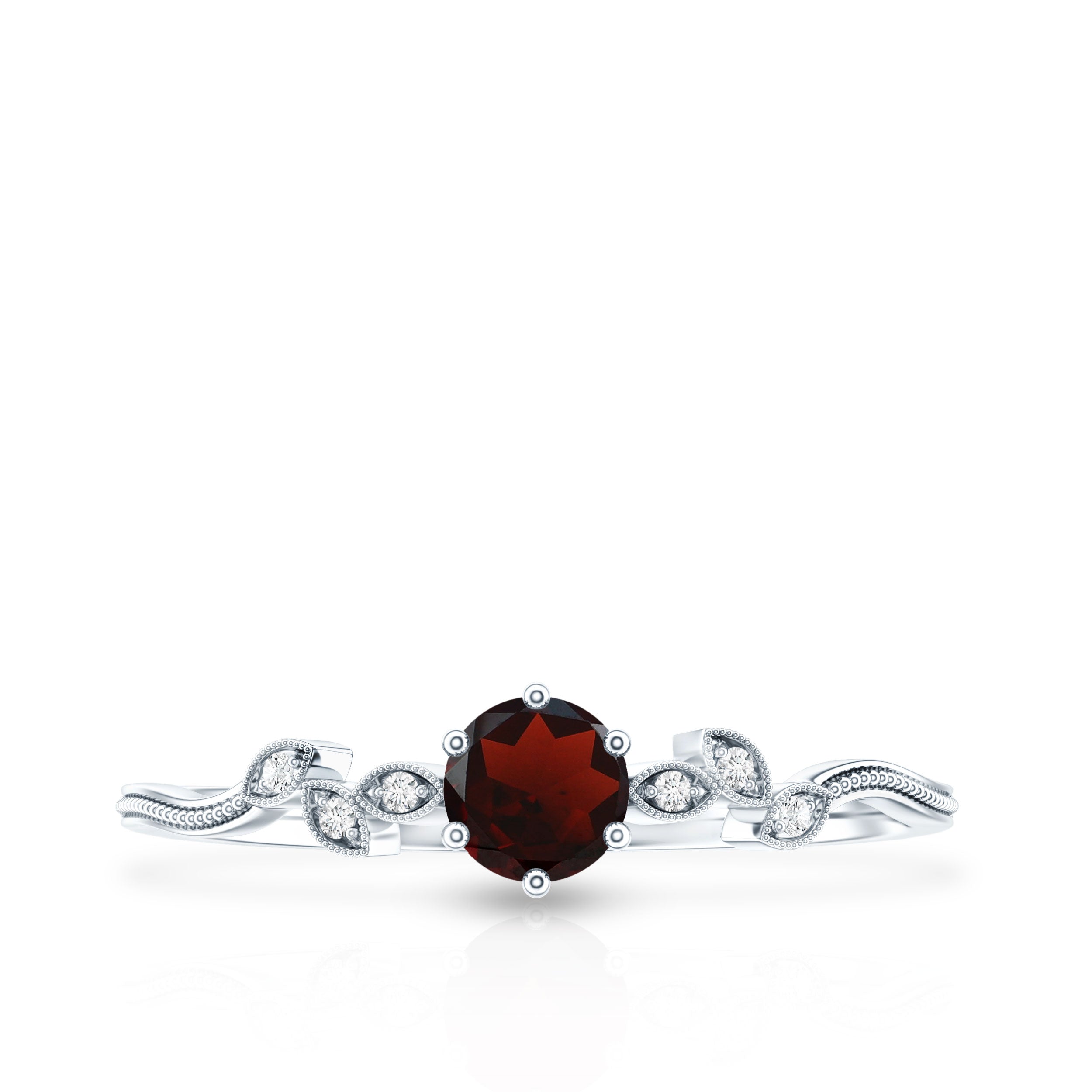 Nature Inspired Garnet Diamond Promise Ring