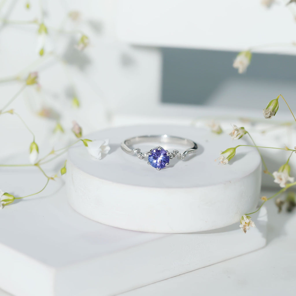 Real Tanzanite and Diamond Promise Ring