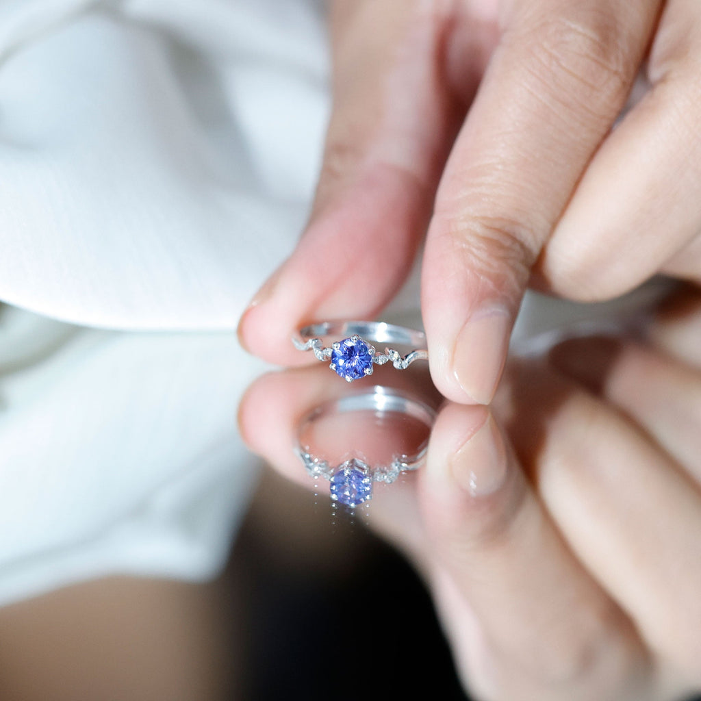 Real Tanzanite and Diamond Promise Ring